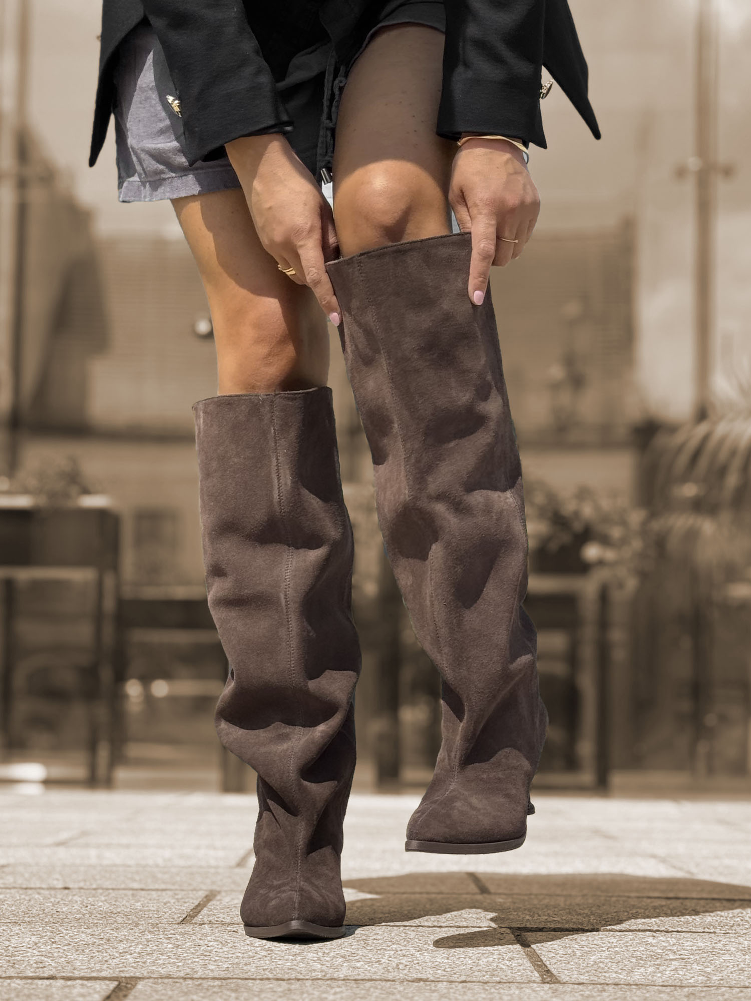 Slouchy  boots szpilka 25-31 brąz welur Beyco 