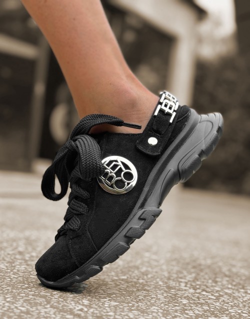 Skórzane sneakersy niski spód sn38 wł czarny welur Beyco