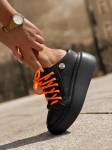 Skórzane sneakersy klapki 26-20 czarne pomarańcz neon 