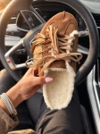 Skórzane sneakersy klapki ocieplone z ozdobą 26-8k rude